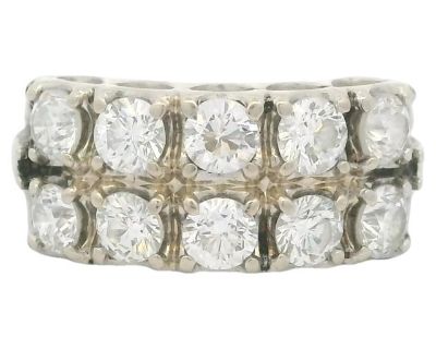 Mid-Century 2.0 Carat Diamond Double Row Band Ring in 14K White Gold