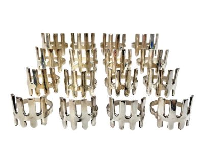 1980s Silver Plated Brutalist Napkin Rings - A Set of 16