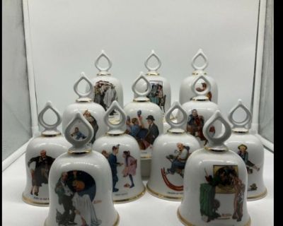Norman Rockwell  Danbury Mint Bell Set of 12