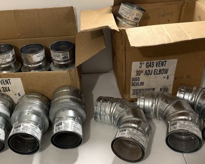 New old Stock $30 - Set of 6 Duravent (Model: 3GVX4) 3 Gas Vent Increaser. Mfr desc: Use with natural gas and liquified propane (LP) category I appliances with a draft hood. Allows a 3 Dia b-vent run to be increased to 4 for added draft. Aluminum inner wall and galvalume outer wall construction. 1 in. clearance to combustibles in a single or multi-family dwelling applications. -----AND/OR----- ...