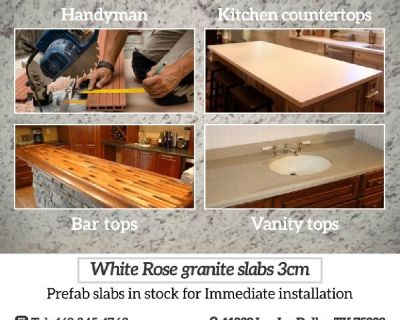 White Rose granite slabs 3cm
kitchen countertops
bar tops -  vanity tops
   Tel: 469 345 4763
11239 Leo Ln, Dallas, TX 75229
 lodegranite@gmail.com
www.lodecountertops.com