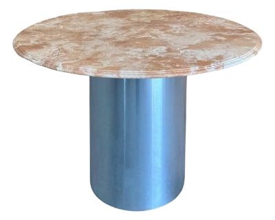 Postmodern Steel Pedestal + Marble Dining Table