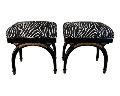 Vintage Neoclassical Style Ebonized Wood Benches- a Pair