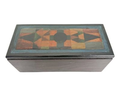 Antique Folk Art Box With Primitive Inlay