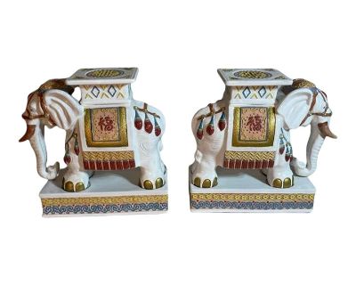 Vintage Pair of Ceramic Glazed Elephants