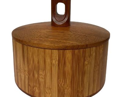 Teak and Bamboo Dansk Double Ring Round Ice Bucket Quistgaard, 1960s Mid Century