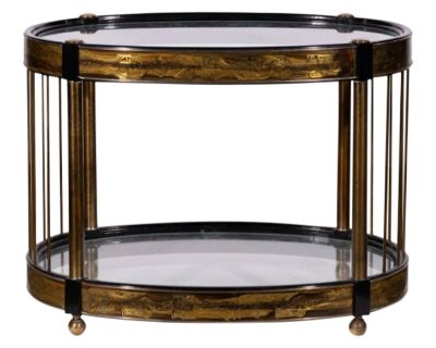 1970s Bernhard Rohne Acid Etched Brass Oval Side Table for Mastercraft