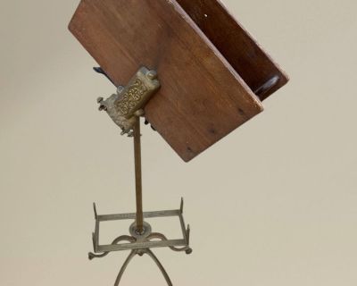 The New Harvard Dictionary Holders Antique Bible and dictionary stand. This stand would be used to hold a large Bible or large dictionary. Measurements are approximate: 16 1/2 x 16 1/2 across the base. The height is adjustable extends up to 43 high. The wooden stand measures 8 W x 13 1/2 L.. Pickup Details Three Day Pickup (BY APPT ONLY): Fri., November 14th ~ 10:00 a.m. - 6:00 p.m. Sat, Novemb...