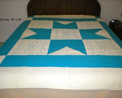 Vtg Handmade Quilt - Full Size - 78" x 78"- Early 1960’s -Star Pattern