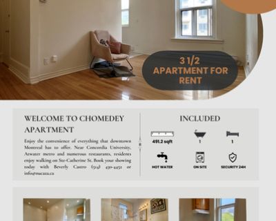3 1/2 for Rent Near Metro Guy Concordia