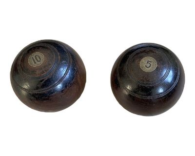 Antique English Wooden Lawn Bowling Balls, Set of 2