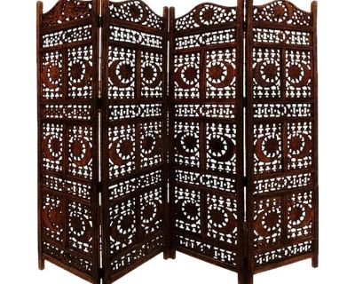 Vintage 4-Panel Folding Screen Oriental Asian Ornate Room Divider Add timeless charm and elegance to your space with this vintage 4-panel folding screen, beautifully designed with Oriental Asian-inspired motifs. Each panel features ornate detailing and rich craftsmanship, making it both a functional privacy divider and a stunning decorative accent. Perfect for adding character to living rooms, ...