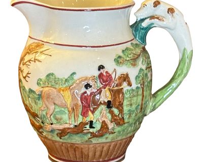 Small Vintage Wedgwood Etruria Pitcher Circa 1930s - English Fox Hunt Scene With Hound Handle