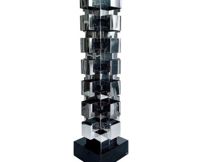 Late 20th Century Curtis Jere Stacked Chrome Geometric Skyscraper Lamp, Signed, Working Condition