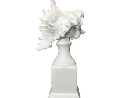 1980s Organic Modern Coastal Murex Shell on Pedestal Ceramic, Unglazed