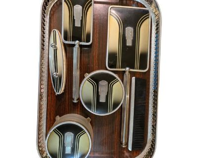Vintage Art Deco Silver Plated Vanity Set - 7 Pieces