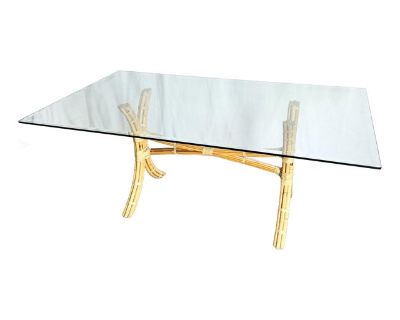 Boho Chic McGuire Style Rattan Glass Top Dining Table