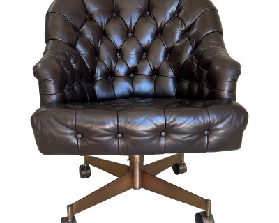 Vintage Tufted Leather Rolling Executive Desk Chair by Edward Wormley for Dunbar