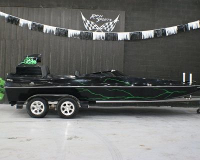 Well you can’t believe it! RPMSPORTS DID IT AGAIN. It’s a 22 Lib customized and finished by RPMSPORTS. This one is called ….                 
“The Green Monster”.
Many unheard of features created for the very first time are part of this amazing ROCKS OFF boat. Electric shift, Telescopic Exhaust, Super large diameter stainless props, Surface drive Volvo drive, Thrust Meter, Tilt Chevy HHR SS Ste...