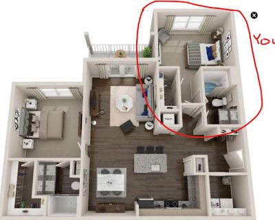 Available on: now. Unfurnished. Parking available * LGBTQ+ friendly * Students welcome * 40+ years welcome Melissa will require background checks for this room Learn more. 2 bed, 2 full bath apartment at The Alexandria Luxury Apartments. Washer/dryer included in unit, parking is free. (Garage units available for an additional monthly fee to the office.) You can look through the apartment amenit...