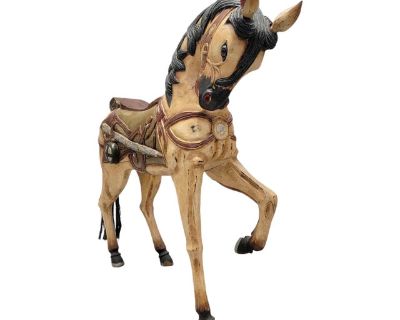 Antique French Carved Wood Hand Painted Carousel Horse