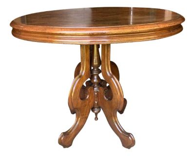 Antique Victorian Eastlake Style Walnut Oval Parlor Center Table