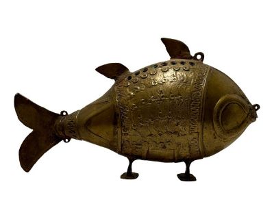 1970s Vintage Indian Hand Cast Brass Fish Incense Burner