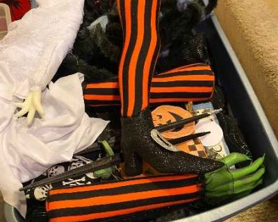 Large box of Halloween decorations and lights