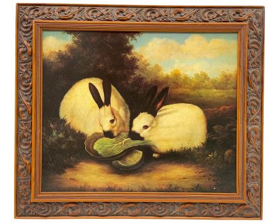 Two Himalayan Rabbits Bunny Oil Painting Giclee