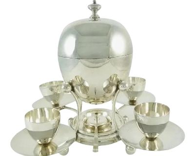 Antique Mappin & Webb Silverplate Egg Coddler & Egg Cups Set - 5 Pieces