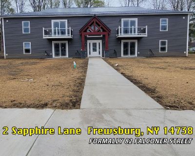 2 Sapphire Ln. NEWLY BUILT Beautiful maintainance free 2 Bedroom, 2 Bathroom Apartment in Frewsburg\nBe the first to live in this stunning new build! This spacious, modern apartment offers wheelchair accessibility and a bright open layout with hardwood floors, stainless steel appliances, and a modern kitchen, granite countertops and bathroom. Enjoy fresh air on your private balcony or deck, and...