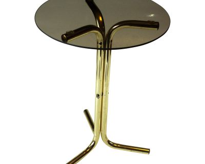 1970s Vintage Small Brass and Glass Plant Stand, Side Table