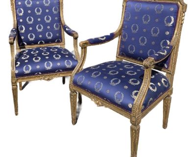 Pair of Louis XVI Style Giltwood Chairs