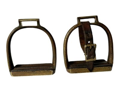 1903 Us Cavalry Ria Rock Island Arsenal Antique Brass Horse Saddle Stirrups, Set of 2