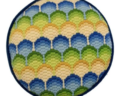 1970s Vintage Round Needlepoint Pillow