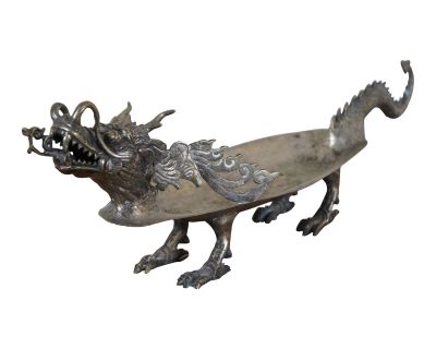 Vintage Bronze Sculptural Chinese Dragon Centerpiece Serving Tray Bowl Compote