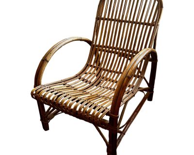 1950s Vintage Mid-Century Italian Two-Strand Rattan Lounge Armchair