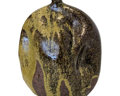 Signed James Berloff “Olive Drip” Stoneware Vessel | Organic Modern Form (C. 1960s–1980s)