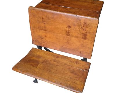 Antique Cast Iron and Wood School Desk