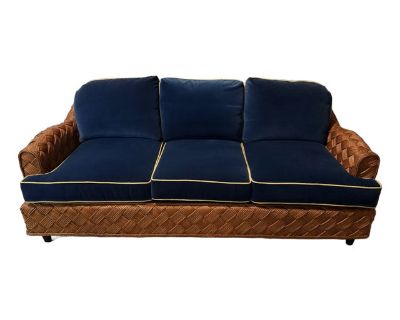 Late 20th Century Walters Wicker Portia Sofa Custom Back and Seat Cushions With Contrast Welt