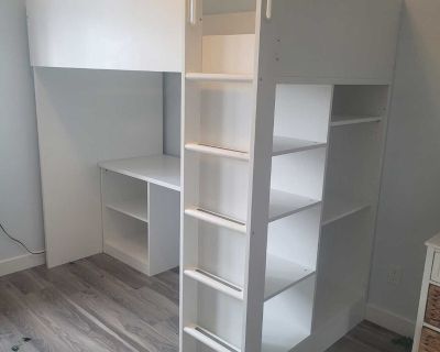 For Sale -IKEA SMASTAD Twin Loft Bed Frame, Desk, Storage and Ladder - White