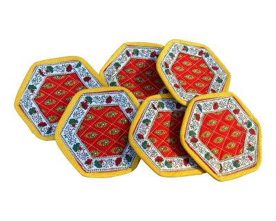 Vintage Fabric Coaster Set of 6 French Country Quilted