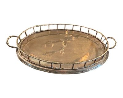 Large Vintage Brass Faux Bamboo Gallery Tray