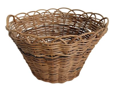 Antique French Basket, Scalloped Edge, Strip Accents, Wall Hung