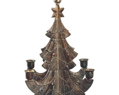 1980s Christmas Tree Silverplate Five Candle Holder
