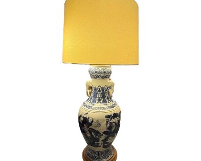 1990s Large Scale Chinese Export Blue & White Urn Form Lamp