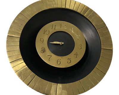 Mid-Century Modern Neoclassical Wall Clock Brass