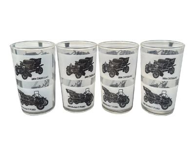 Mid 20th Century Classic Cars Frosted Highball Glasses- Set of 4