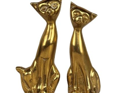 Mid-Century Brass Siamese Cat Sculpture - A Pair