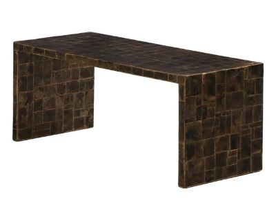 The rectangular top finely inlaid with a shimmering marquetry surface of natural mica, displaying subtle black, brown, and bronze tonal variations. The restrained form and luxurious material capture the quiet sophistication and refined minimalism characteristic of Frank s modernist aesthetic.. Dimensions 37.5 W 15.75 D 15.75 H Styles Modern Table Shape Rectangle Styled After Jean-Michel Frank P...